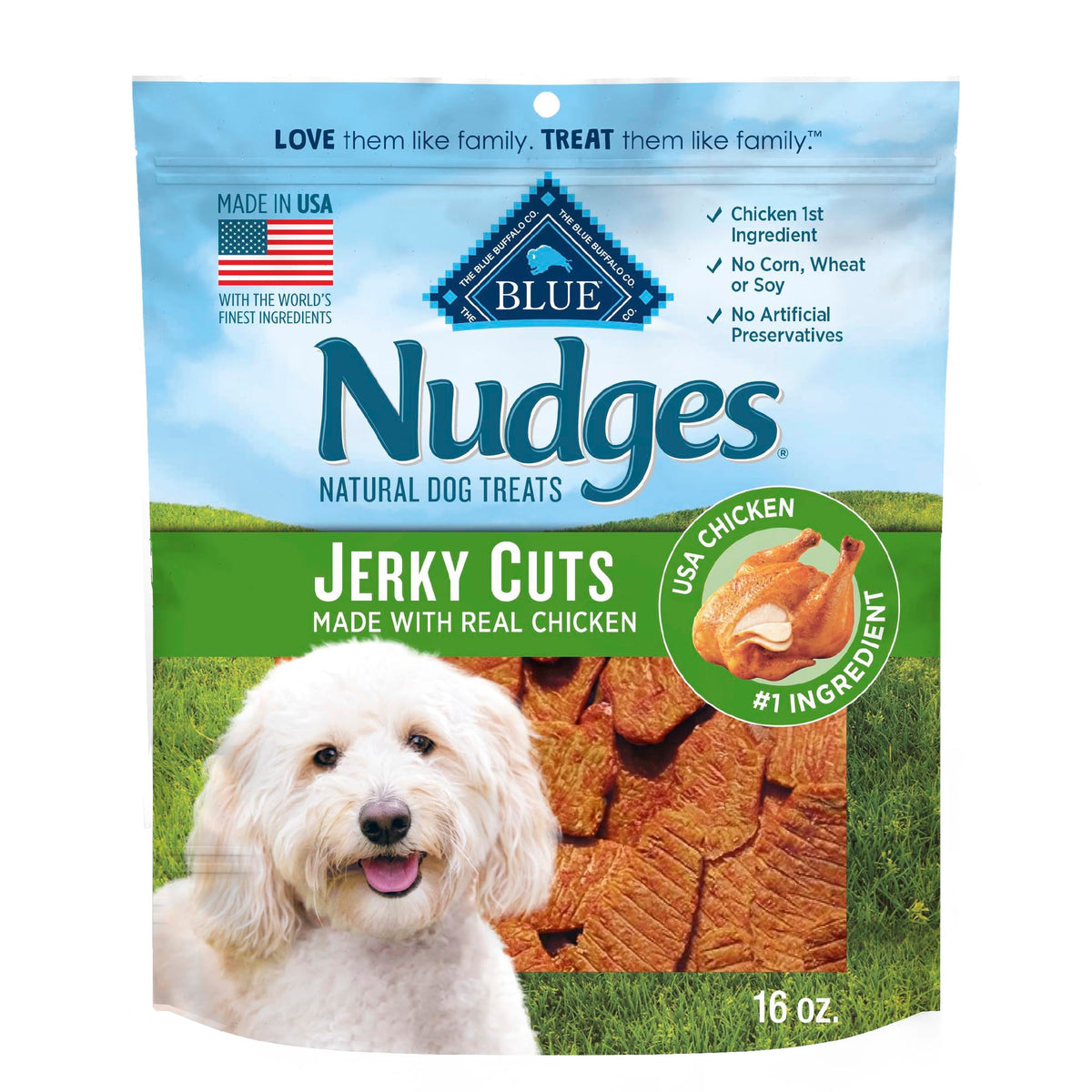 Blue Buffalo Nudges Jerky Bites Dog Treats Made in the USA with Natural Ingredients Bite-Sized Pieces Chicken 16-oz Bag