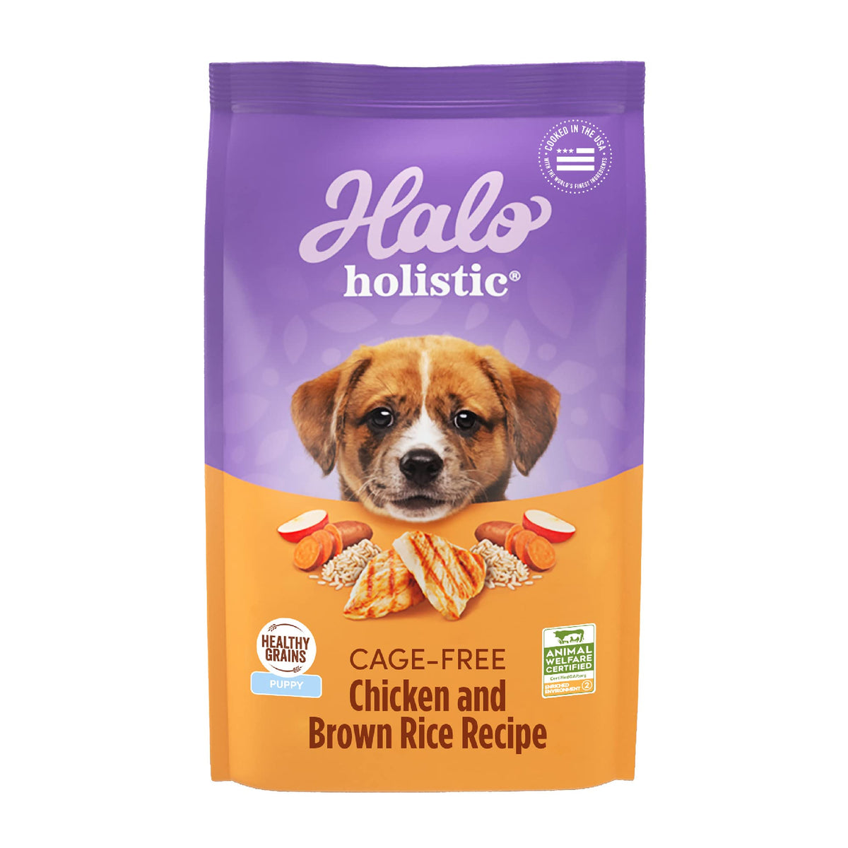 Halo Holistic Dog Food Complete Digestive Health Cage-Free Chicken and Brown Rice Recipe Dry Dog Food Bag Puppy Formula 10-lb Bag
