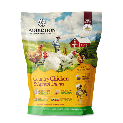 Addiction Country Chicken & Apricot Raw Alternative Dog Food - Gently Air-Dried Complete Meal or Dog Food Topper for Digestive and Skin and Coat Health 2 lb